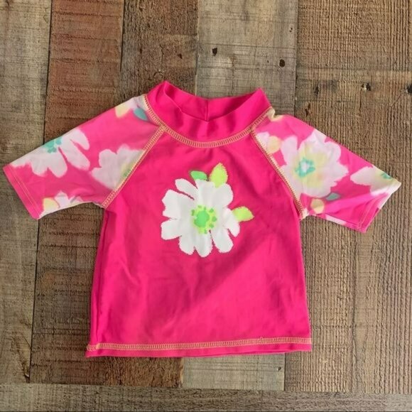 Children’s Place Pink With Flower Swim Shirt rash guard 18-24M - Picture 1 of 5
